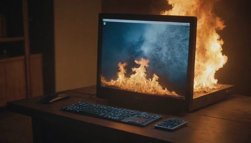 Computer on fire highlighting the need for proactive remote IT support.