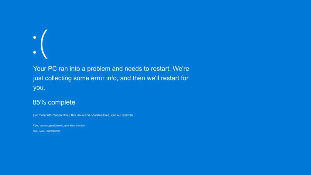 Blue Screen of Death error requiring IT support.